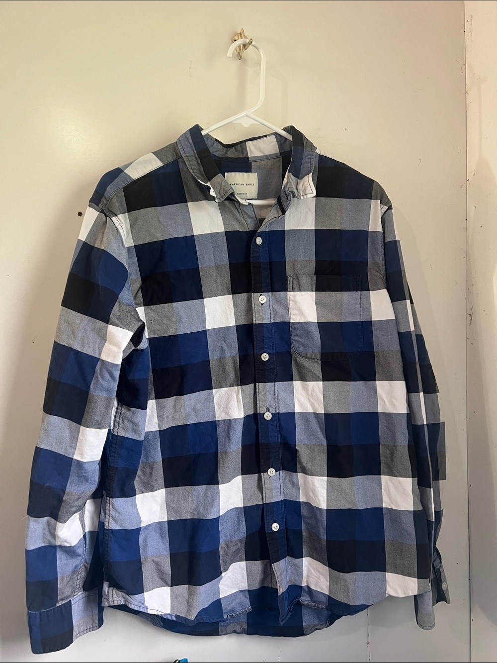 American Eagle Outfitters Blue and White Buffalo Check Button-Down Shirt